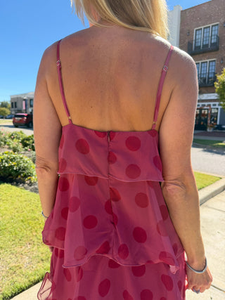 Danielle Tiered Polka Dot Maxi Dress Burgundy