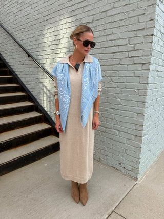 Large Square Scarf with Bandana Pattern Powder Blue