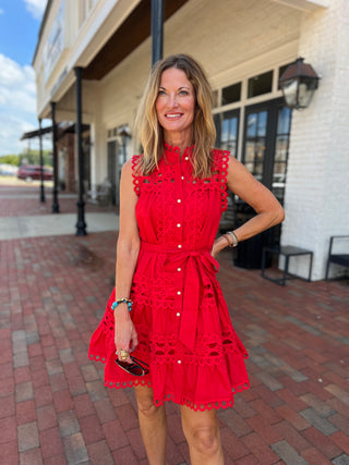 Derby Days Eyelet Dress Red