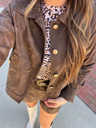 Sadie & Sage | New Chapter Leather Jacket Dark Brown