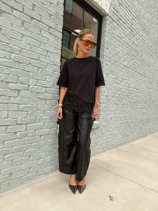 Claire Vegan Leather Barrel Pants Black