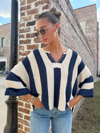 The Walker Knit Navy Stripe