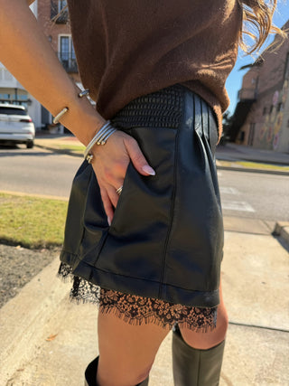 Natasha Pleather Lace Shorts Black
