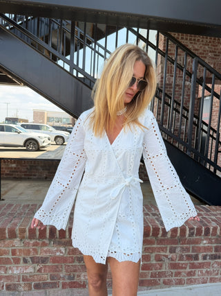 ADELYN RAE | Bella Wrap Eyelet Mini Dress