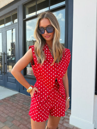 Millie Polka Dot Romper - Red