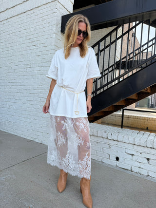 Living Lace Maxi Shirt Dress White