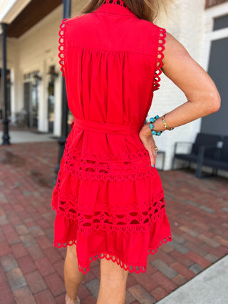 Derby Days Eyelet Dress Red
