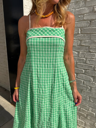 Entro | Green Gingham Midi Dress in Kelly Green
