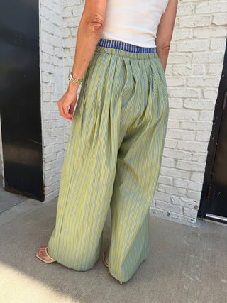CAMELLIA | Seaside Stripe Wide-Leg Pants - Green