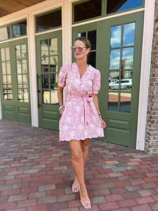 Entro | Wrenna Floral Eyelet Mini Dress Pink
