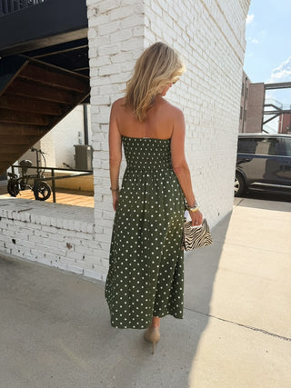 NEEDII - Spot Me Strapless Maxi Olive