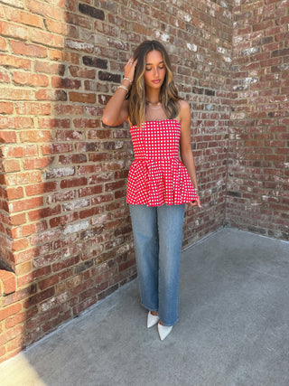 The Breeze Gingham Top Red