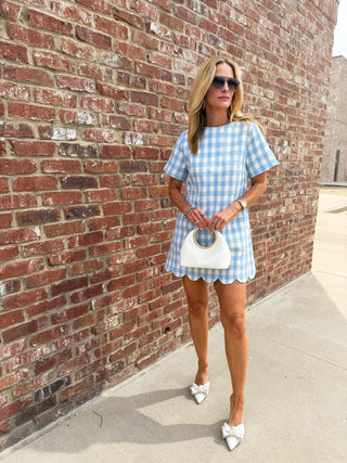 MABLE | Eleanor Scalloped Dress Blue