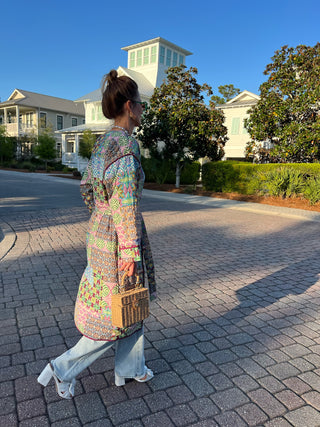 &Merci | Zelora Patchwork Print Long Jacket Wine Multi Patch