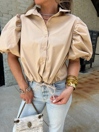 HEYSON | Lorey Drawstring Puff Sleeve Blouse Latte