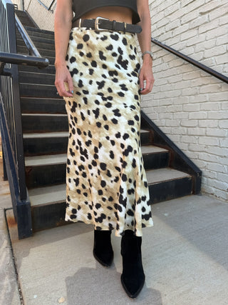 Bias Abstract Belted Maxi Skirt
