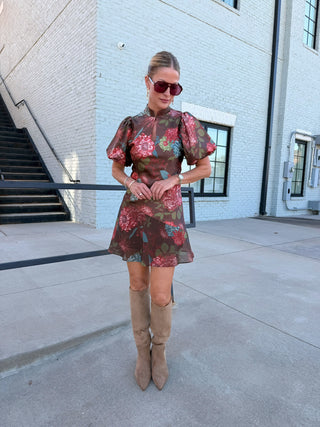 Kendra Floral Mini Dress Chocolate