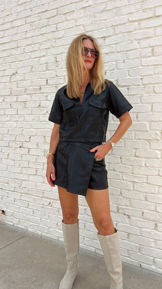 The Hallie Pleather Set Black