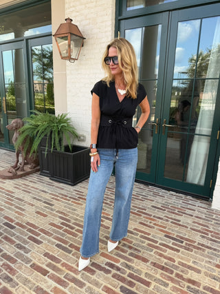 Grommet Tie Waist Blouse