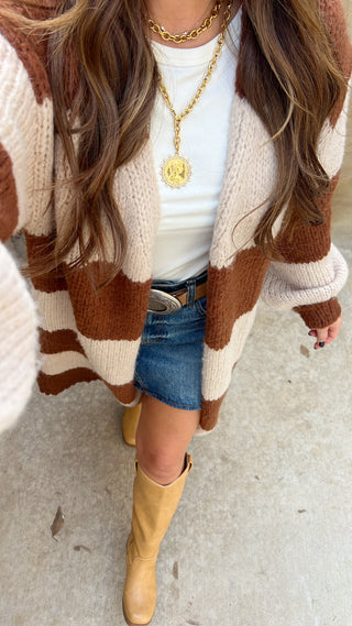 Sage The Label | Suki Stripe Duster Cardigan Brown Camel