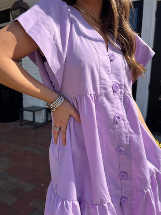 Entro | Quinvia V-Neck Flutter Midi Dress Lavender