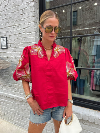 THML | Scarlet Bloom Embroidered Top