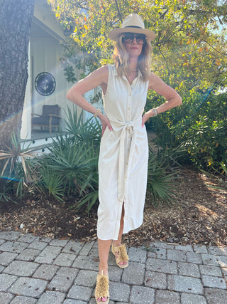30a Array | Cozy Co Delyth Waist Tie Midi Dress Oatmeal