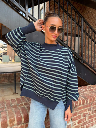 Harper Stripe Sweatshirt Navy Teal