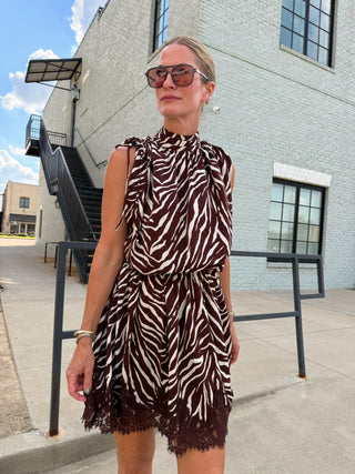 Madison Zebra Print Mini Dress Brown