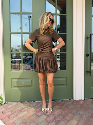 Briley Bubble Dress Brown