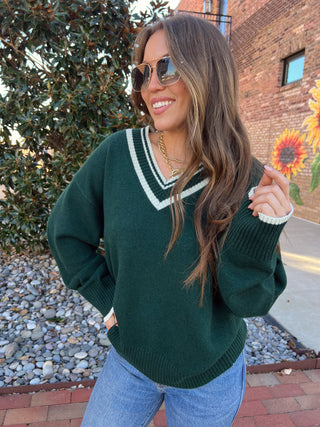 Olivaceous | Aimee Knit Top Dk Green Cream