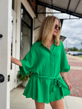 Meet Me In Santorini | Jade Island Shirt Romper