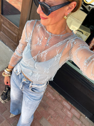 Miou Muse | The Sheer Romance Top Blue