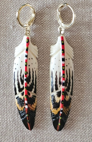 AMULET | Carved Painted Feather Earrings