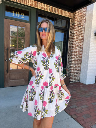 THML Clothing | Arden Floral Print Dress White