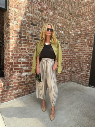 Sloane Striped Loose Fit Pants Taupe
