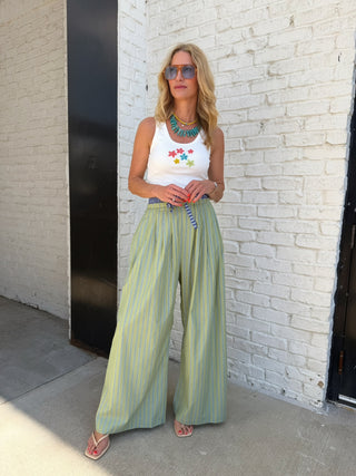 CAMELLIA | Seaside Stripe Wide-Leg Pants - Green