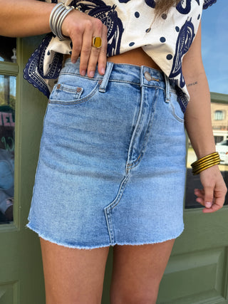 MICA DENIM | High Rise Raw Hem Skirt Indigo