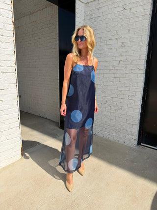 TCEC | Midnight Dots Sheer Overlay Maxi Dress