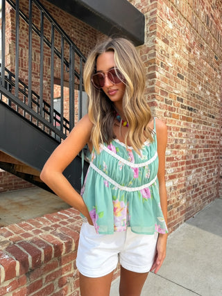 SADIE & SAGE | Desert Rose Lace Trim Top