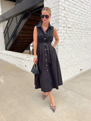 Entro | Cyrah Sleeveless Pleated Midi Dress Black