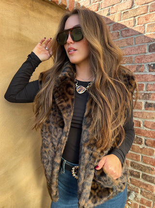 Sage The Label | Waverly Leopard Fur Vest Brown Black