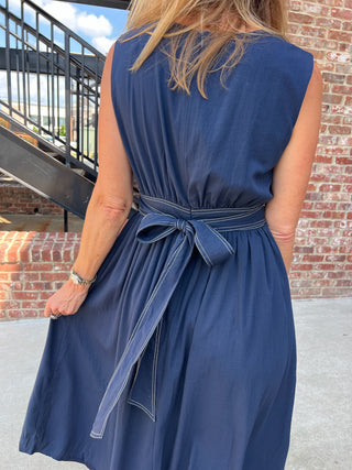 TCEC | Prynn Gathered Stitch Midi Dress Navy