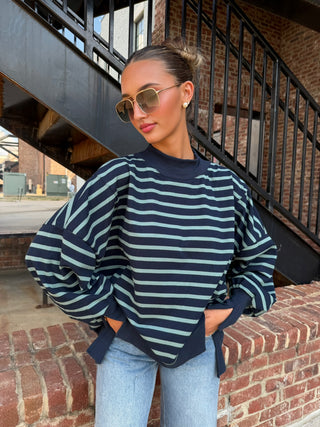Harper Stripe Sweatshirt Navy Teal