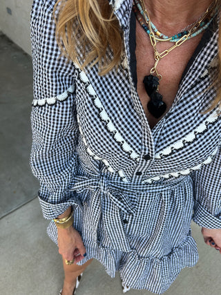 TCEC | Gingham Ruffle Mini Dress Black