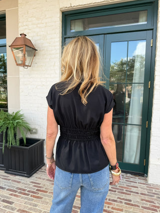 Grommet Tie Waist Blouse