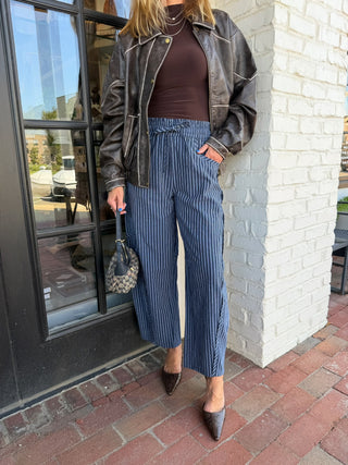 Marlowe Striped Pull On Pants Navy