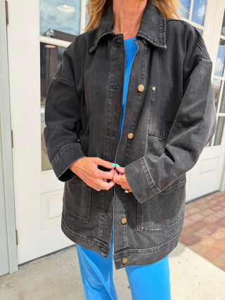 Boxy Cut Denim Jacket Charcoal Black