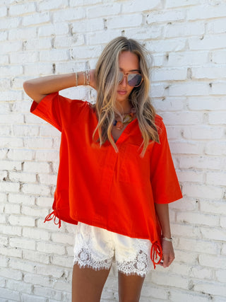 Gather & Go Bubble Hem Shirt Tomato