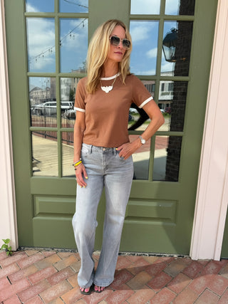 Short Sleeve Ringer Top - Cocoa